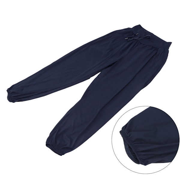 Dame Yoga Sweatpants Snørebånd Løs Højtaljet Komfortable Lounge Jogger Bukser ( Navy Blue ) S