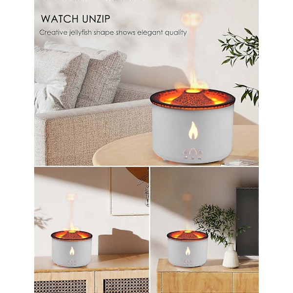 Vulkan Luftfugter, Jellyfish Mist Flame Diffuser til Soveværelse Hjem og Kontor, Pulserende/Kontinuerlige Tilstande, 360ml Europæisk standard stik