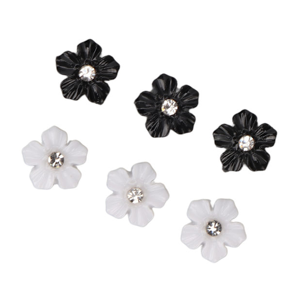 Nail art med 3D-blomma Svart Vit 5 Kronblad Blomma Nagelprydnader för DIY Nageldekoration