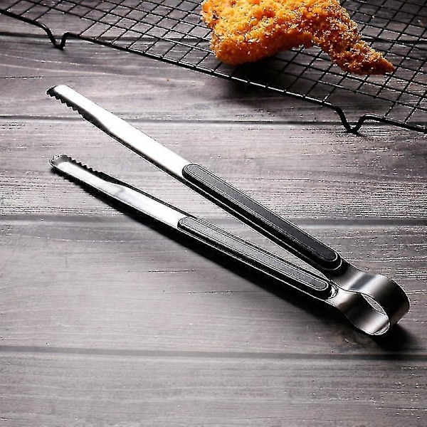 Köksstänger i rostfritt stål, serveringstänger för matlagning, matstänger i metall med halkfritt komfortgrepp svart