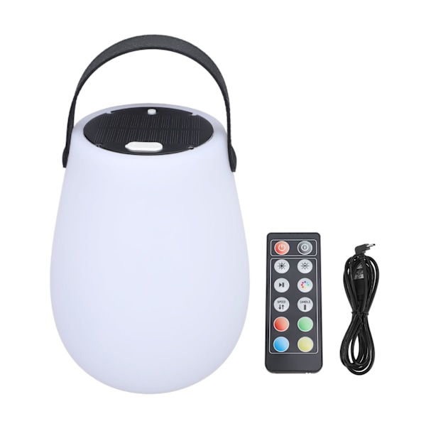 LED-lyhtylamppu, pyöristetty, aurinkolataus, USB C -kaukosäädin, värikäs tila, kädessä pidettävä retkeilylyhty puutarhaan, parvekkeelle, makuuhuoneeseen