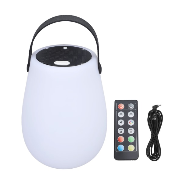 LED-lykta lampa rundad solladdning USB C fjärrkontroll färgläge handhållen campinglykta för trädgård balkong sovrum