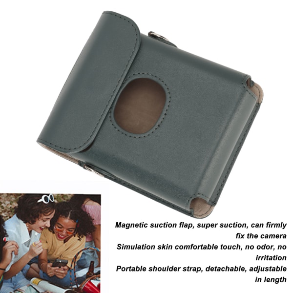 Vintage mørkegrønn PU-lærkameraveske med skulderstropp for FujiFilm Instax Square Link smarttelefonskriver