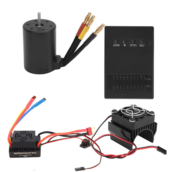 3650 3600KV Borstlös Motor 60A ESC Programmeringskort Värmeavledningskombination Set för 1/8 1/10 RC Bil