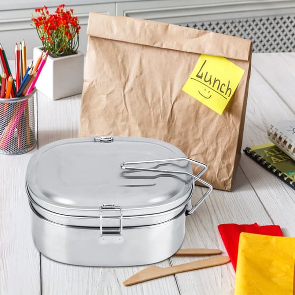 Dubbellagers matlåda i rostfritt stål Bento matbehållare utomhusresor picknick