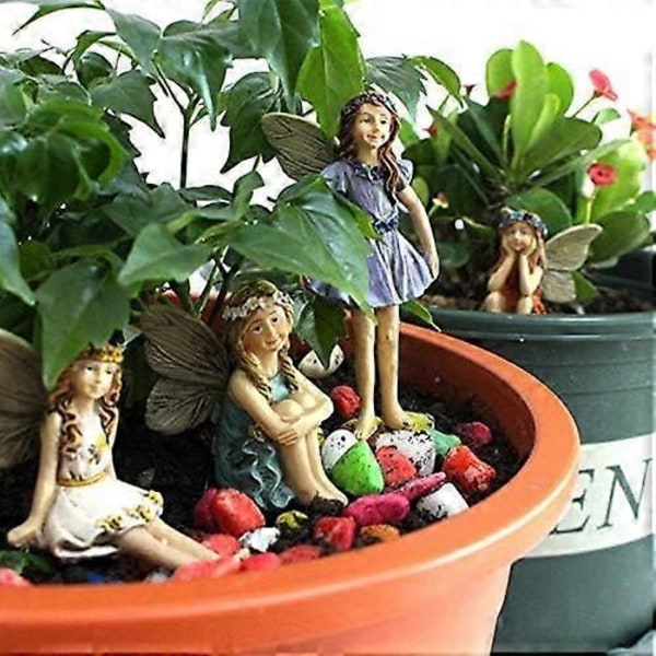 Set med 6 Miniatyrféfigurer för Bonsai eller Heminredning
