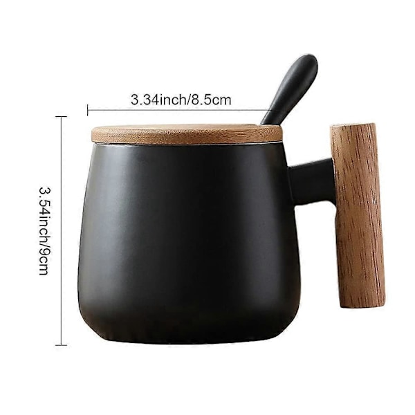 Keramisk Kaffemugg Tekopp med Lock och Sked, Mjölkkopp Drickkoppar för Män, Kvinnor, Thanksgiving, Jul, Födelsedag (Svart)