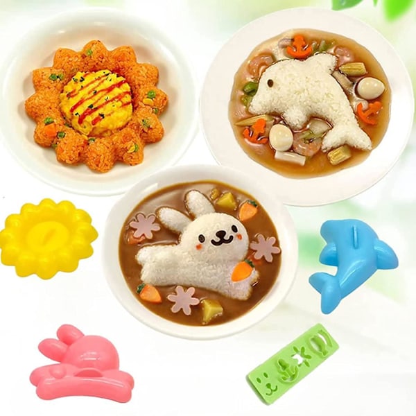 Riisimuotti, Sushi-puristinmuotti, Riisipuristinmuotti, Ruokapuristinsarja, Delfiini Kani Kukka Sushi Bento