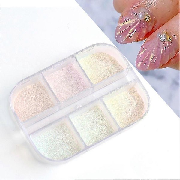 Holografiskt Iridescent Nagellackspuder med Aurora-pärlor för Manikyr Reflekterande Nagelglitterdekorationer 1909-12