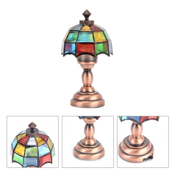 1:12 Nuken talo Langaton LED-pöytälamppu Miniatyyripöytälamppu Värikkäällä Varjostimella