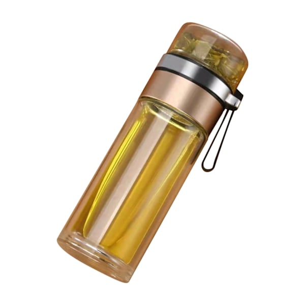 Glas Transparent Te-flaska Bärbar Te Vattenflaska Te och Vatten Separationsflaska Guld