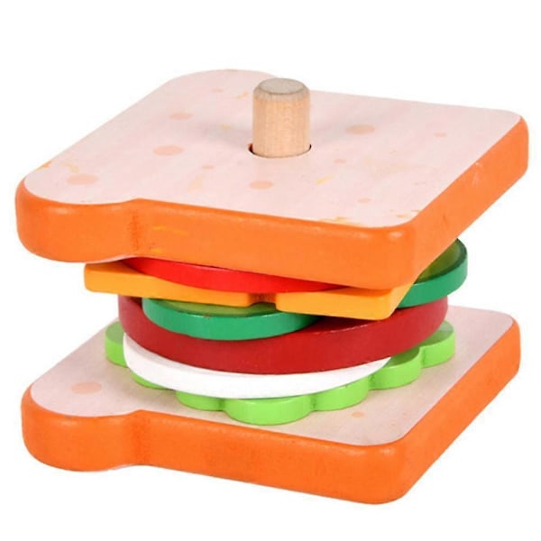 Pedagogiske Hamburger Sandwich Stableklosser i Tre for Barn - Fine Motoriske Ferdigheter Leker Hamburger
