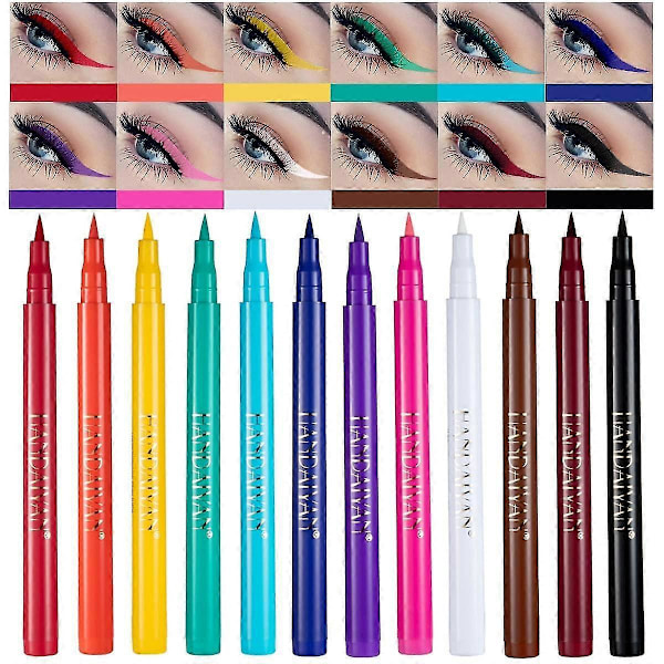12 Färger Matt Flytande Eyeliner Set, Regnbågsfärgad Neon Eyeliner Penna, Pigmenterad Vattentät Kladdfri Långvarig Eyeliner för Kvinnor