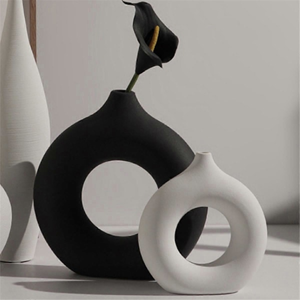 Nordisk Keramisk Vase Dekor Romdekorasjon Svart, M