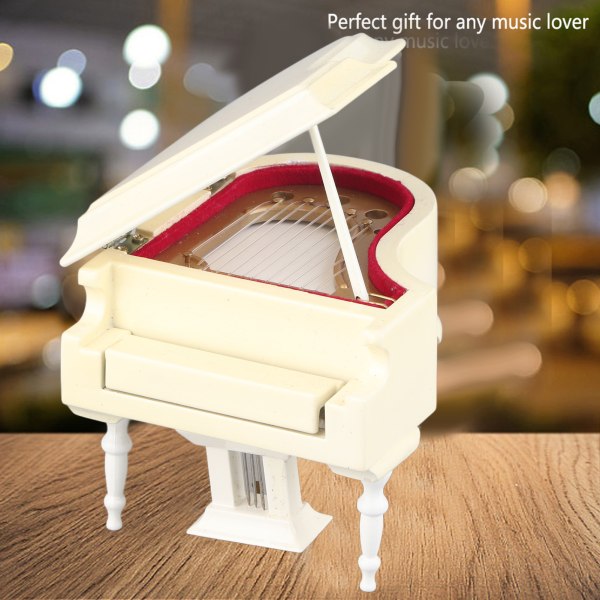 Trä Miniatyr Piano Replica med bänk och case Instrument Modell Musik Presenter Ornament Vit