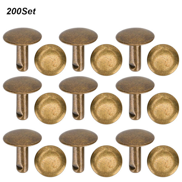 200 sarjaa kaksoiskorkkiniittiä pyöreä niitti naula rauta farkut nappi nahkakengät laukut vaatteet 10x10mm pronssi