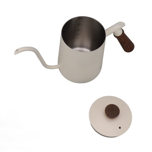 600 ml gåshals kaffekanna 304 rostfritt stål lång pipkanna trähandtag häll över kaffekanna tekanna vit