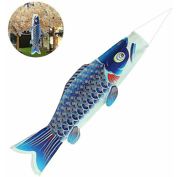 Blå fisk vindsocka karp vindsocka fisk flagga fisk vindstreamer utomhus hängande dekoration för trädgård bakgård dekoration 100cm
