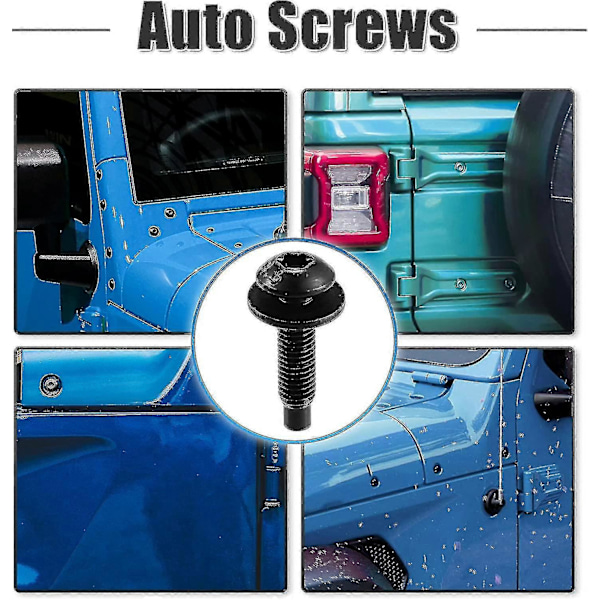 8 kpl Torx-ruuveja kovakattoon Jeep Wrangler Jk 2007-2018 -malleihin, erikoispitkät autoteollisuuden korvausruuvit, ruostumaton teräs, musta, Zekai