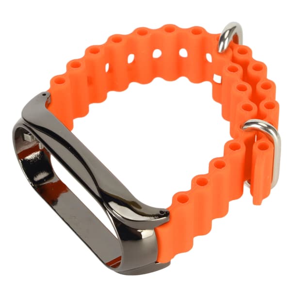 Silikone Urrem med Beskyttende Stødfanger i Rustfrit Stål, Tilbehør Passer til Mi Band 7 Orange