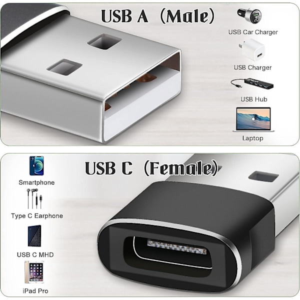 USB C hona till USB hane-adapter - Silver, snabbladdning och dataöverföring, för iPhone 12/13