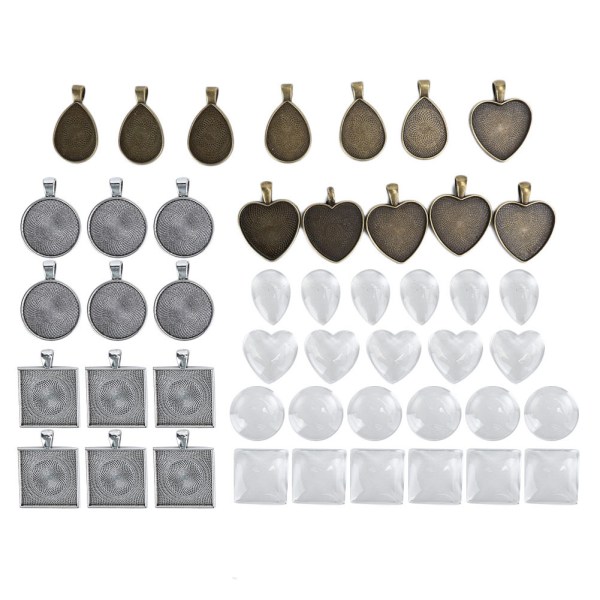 48 st metall rund droppformad hängande bas bricka glaskupoler Smycken DIY-verktygstillbehör