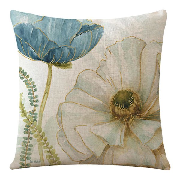 Sæt med 4 dekorative pudebetræk i bomuld og hør med blomstermønster 45 x 45 cm, pudebetræk til bil, sofa, boligindretning