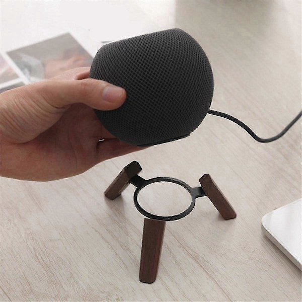 Äkta Trästativ kompatibelt med Mini Trähållare Tripod med Metallram Home Pod Mini Högtalare Brunn