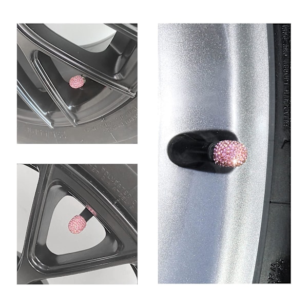 4 Pak Håndlavede Rhinestone Dækventilhætter Stilfulde Støvsikre Biltilbehør Universal Pasform