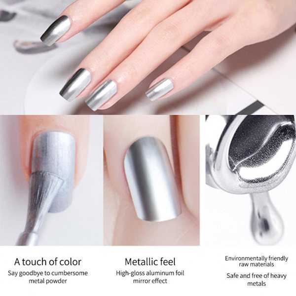 Spegelnagellack Silver Transparent Baslack Topplack Nagelkonst Lack för Naglar Manikyr Lack Naglar Dekoration