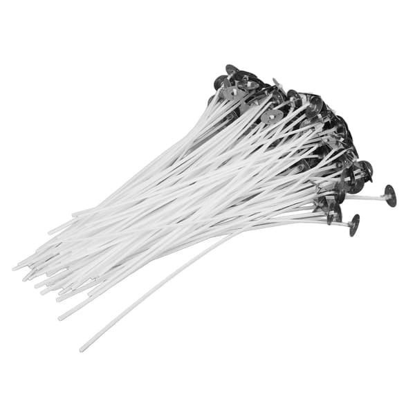 100 STK Bomullsveke 15 cm Vanlig Hvit Soyavoks med Base for Duftlys