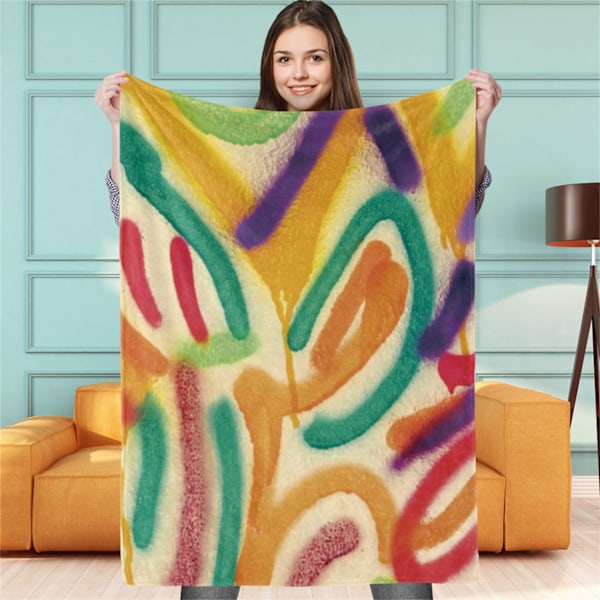 Konstnärligt mönstrad filt Vacker mjuk mysig mode foto tydligt tryck filt för sovrumssoffa BL689-4 80x100cm