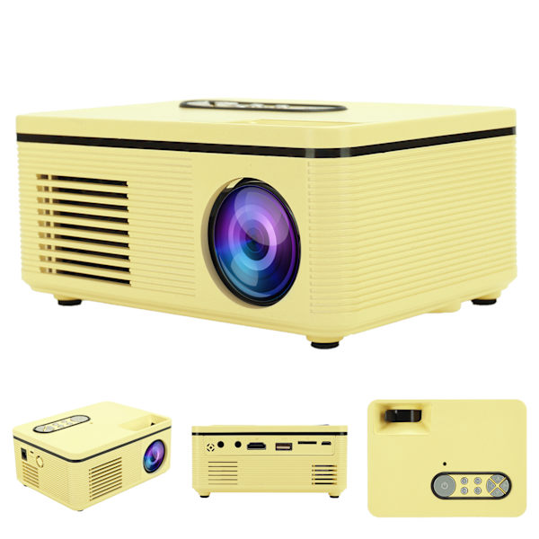 Projektor Mini LED Bærbar 1080P HDMI MultiFunksjon Hjemmekino S361 100-240V(Gul AU Plugg)