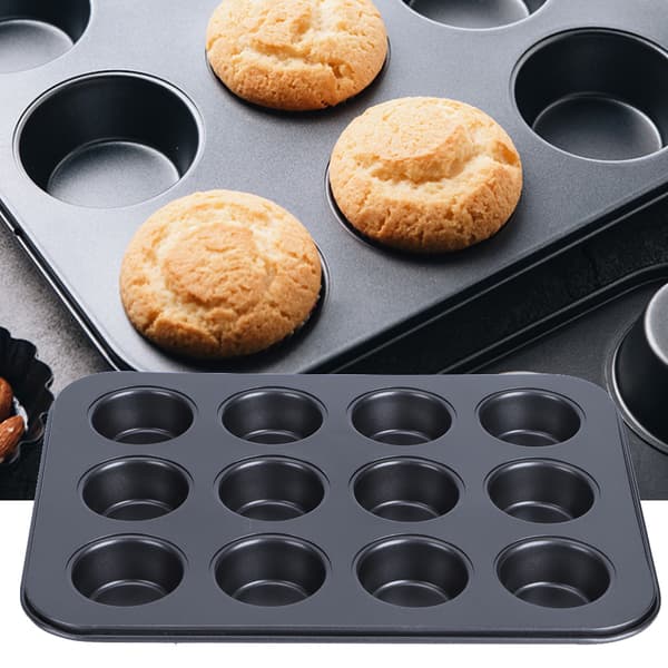 12 kop muffinsbageform non-stick rund kageform hjemmekøkken kok DIY madlavningsværktøjer (sort)