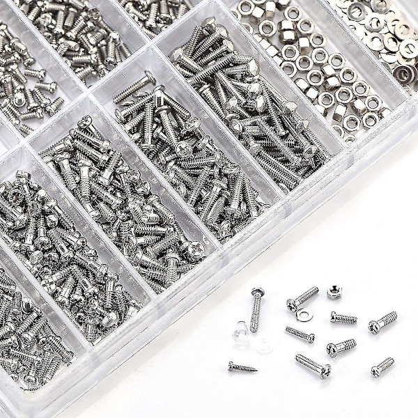 1000st Rostfritt Stål Glasögon Klocka Reparationsskruv Ersättningskit Set Skruvar Mutter Sortiment Rep-B8