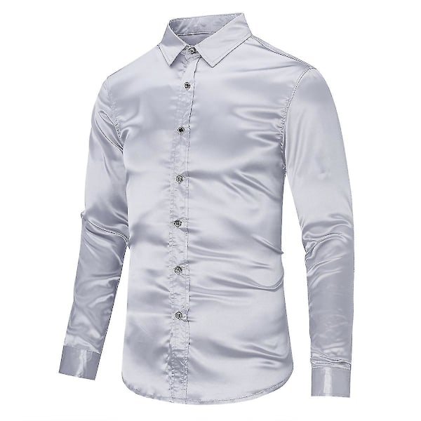 Blank Skjorte for Menn, Lang Erme, Slank Passform, Formell, Grå, 3XL