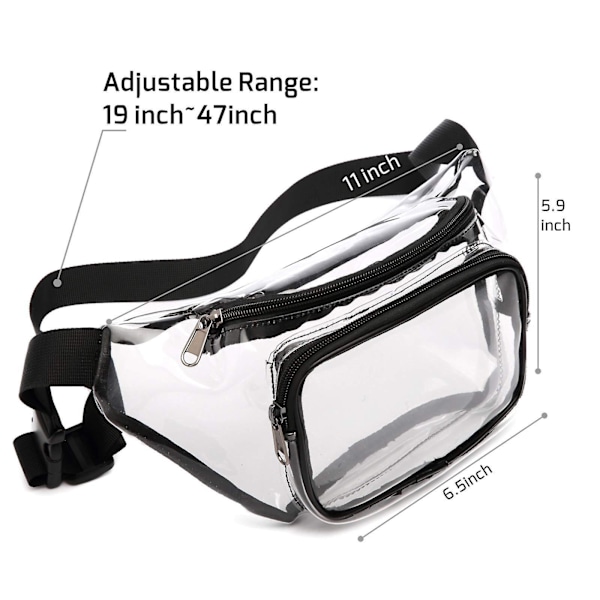 Klar Fanny Pack, Vandtæt Transparent Taljepose til Kvinder Mænd, Rejse, Sort