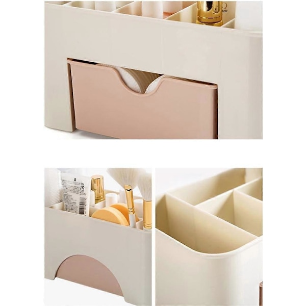 (Pink) Opbevaringsskuffe Skrivebord Makeup Kosmetik Holdere Boks Spar Plads