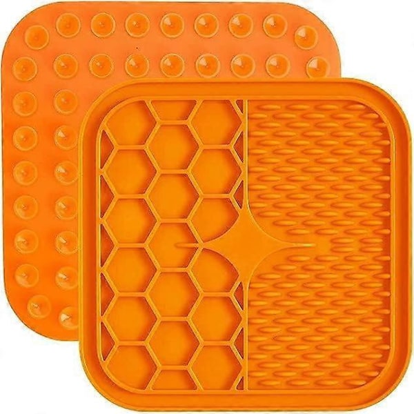 Generisk Långsamätande Slickmatta för Hundar, Hundslick med 15cm Fyrkant 48 Sugkoppar, orange