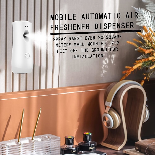 Frittstående eller veggmontert automatisk luftfrisker-spraymaskin for soverom, bad, kontorer, flyplasser, hoteller og kommersielle steder