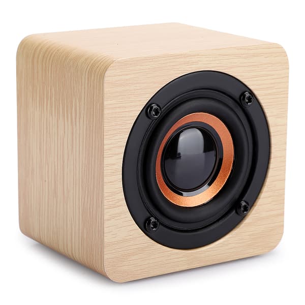 Mini Gul Lille Træ Trådløs Bluetooth Højttaler USB Opladning Bærbar Terning