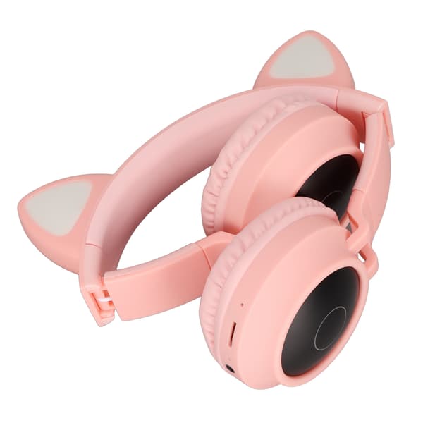 Gaming-hovedtelefoner med katteører, dyb bas, LED-lys, foldbare, søde katteøre-headset med bløde ørepuder, pink