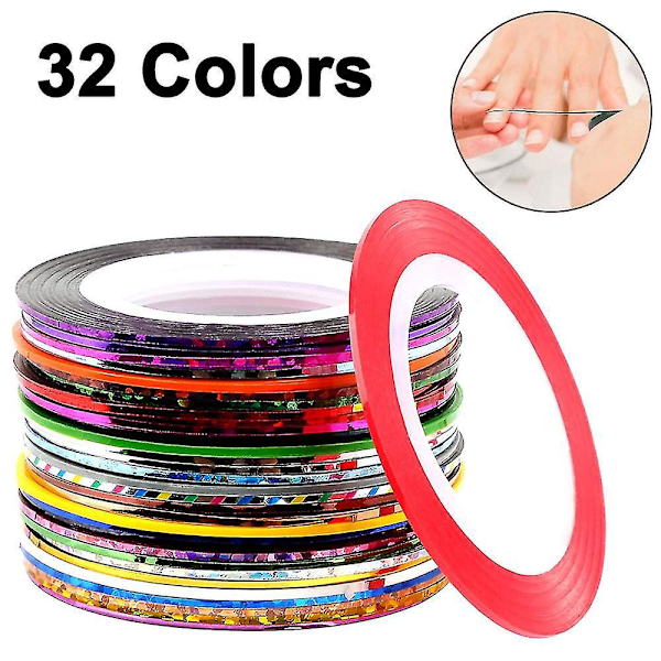 32 Farver Negle Striping Tape Line, Multicolor Ruller Striping Tape Line Neglekunst Dekoration Sticker DIY Negletipper