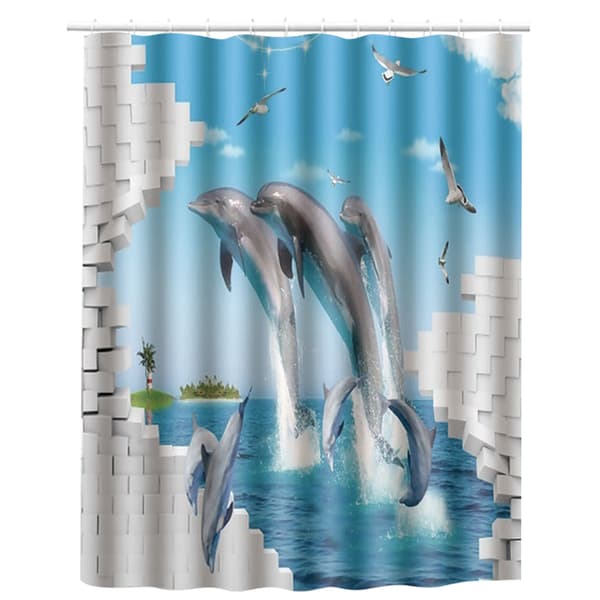 180x180cm Vacker Tryckt Duschdraperi Polyester Vattentät Badrum Badgardin Tillbehör Delfin