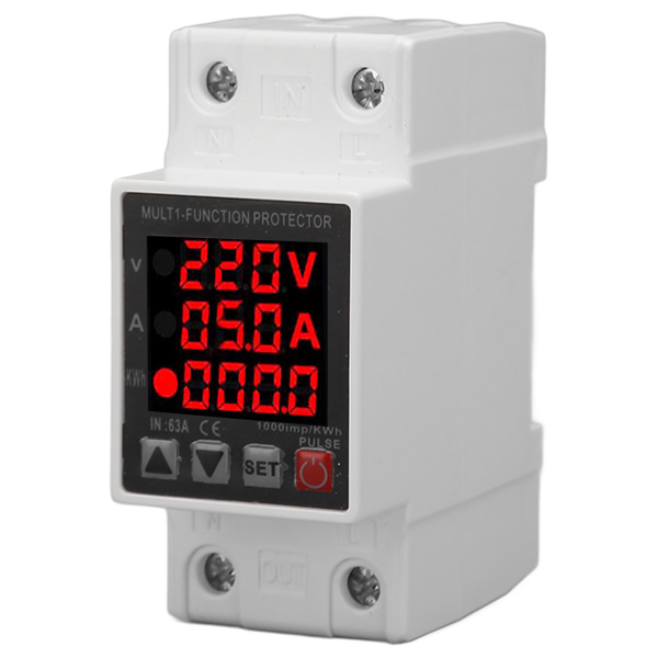 Strømbeskytter 3 Display Justerbar Intelligent Overspennings Underspenningsbeskytter AC 80‑300V 1‑63A