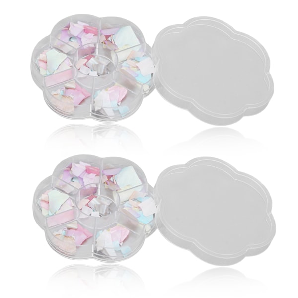 2 lådor nagelsnäcksskivor Olika former Färger Manikyr Glitter Art Dekorationer för nagelsalong