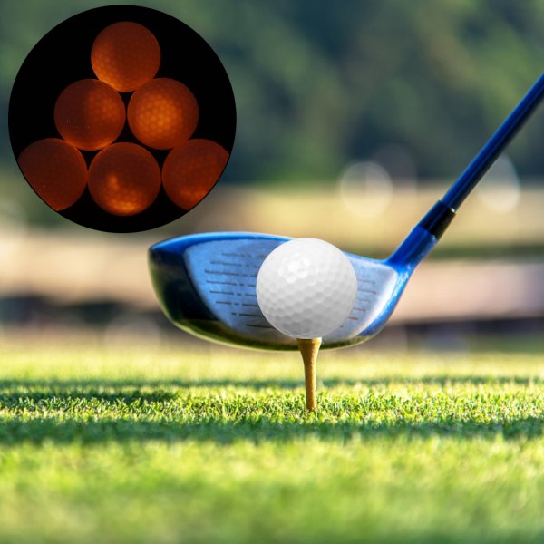 6 STK syntetisk gummi LED lysende golfball lys attraktiv for natttrening på dagtid Orange