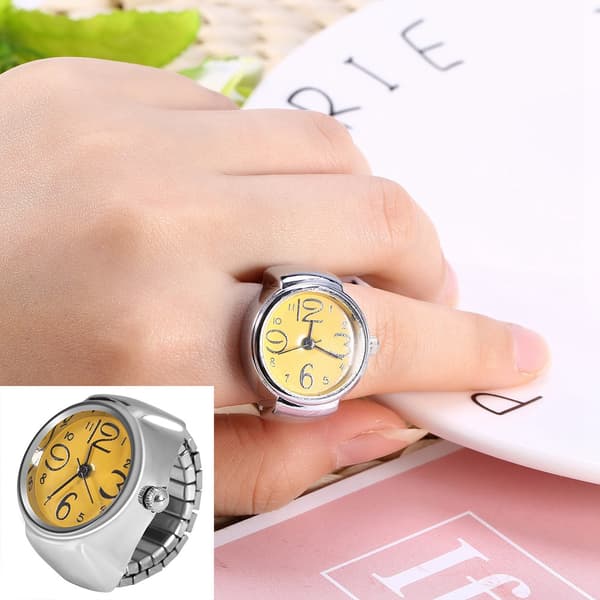 1 stk. Moderigtig Dame Herre Quartz Analog Rund Fingerring Kærlighedsur (Gul)
