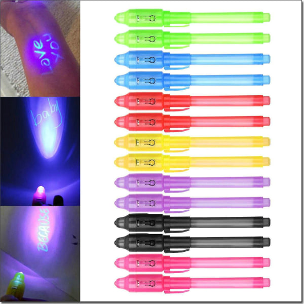 Invisible Ink Spy UV Pen Sæt med 14 stykker til børn med UV LED-lampe - Perfekt til fødselsdage, fester, aktiviteter, festivaler og gaver