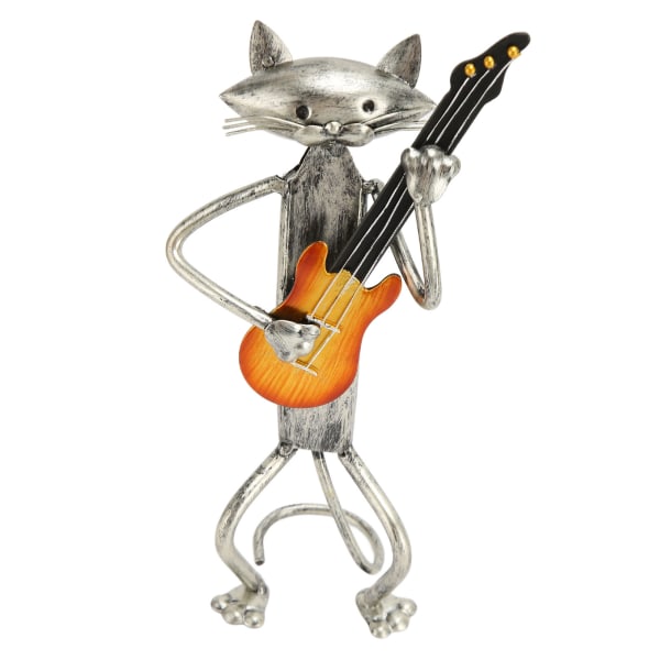 En lekende gitar Katt Metallskulptur Bakt maling Håndverk Fargefast Livlig Søt stående kattefigur Kattstatuer Hjemmeinnredning